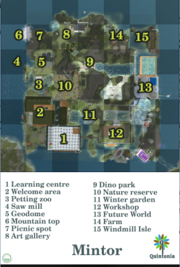 The Quintonia map HUD is back! You can pick up the latest version just outside the office in the welcome area. This head gives you clickable maps for getting around both Mintor and Lugo as well as shortcuts to the sandboxes.